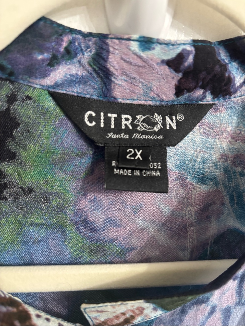 Citron Santa Monica Art to Wear Abstract Floral Button-Front Blouse Silk 2X - Picture 3 of 8